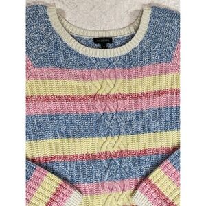 Talbots Sweater Women Medium Multi-Color Striped Excellent Cable Knit Cotton